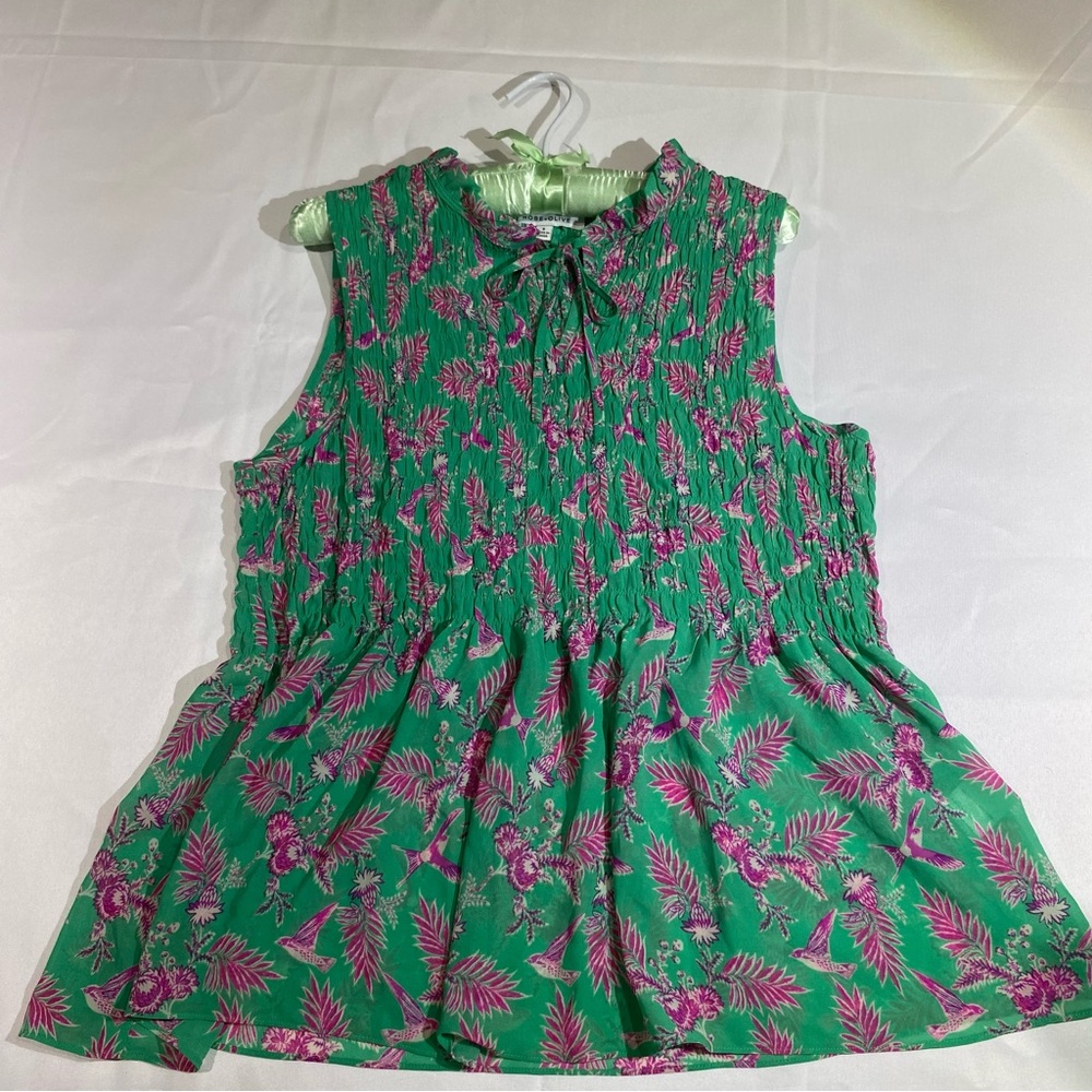 Rose & Olive Women’s Green and Pink Floral Blouse